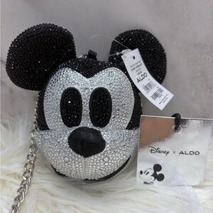 Aldo x Disney Black & Silver Crystal Mickey Crossbody Bag
